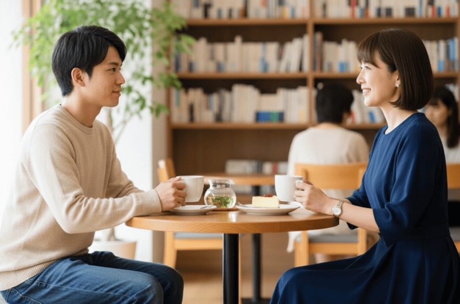 カフェでママ活を行う男女